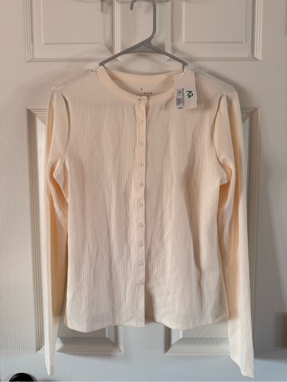 Women's Long Sleeve Ribbed Button-Front Cardigan Sweater - A New Day - Cream M